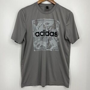 Adidas T-Shirt Men's S Gray Crew Neck Logo Moisture Wicking Short Sleeve